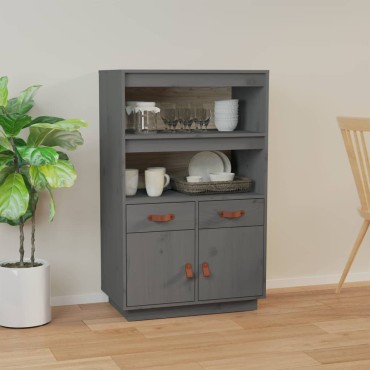 vidaXL Ντουλάπι Ψηλό Γκρι 67x40x108,5cm από Μασίφ Ξύλο Πεύκου 1 τεμ.