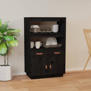 vidaXL Ντουλάπι Ψηλό Μαύρο 67x40x108,5cm από Μασίφ Ξύλο Πεύκου 1 τεμ.