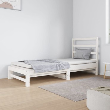 vidaXL Καναπές Κρεβάτι Συρόμενος Λευκός 2x(90x190)cm από Μασίφ Πεύκο 1 τεμ. - Μονό