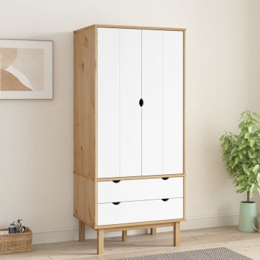 vidaXL Ντουλάπα OTTA Καφέ/Λευκό 76,5x53x172cm Μασίφ Ξύλο Πεύκου 1 τεμ.