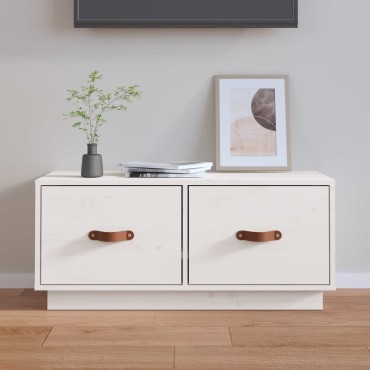 vidaXL Έπιπλο Τηλεόρασης Λευκό 80x34x35cm από Μασίφ Ξύλο Πεύκου