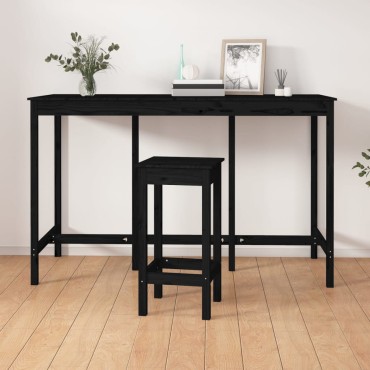 vidaXL Τραπέζι Μπαρ μαύρος 180x80x110cm από Μασίφ Ξύλο Πεύκου 1 τεμ.