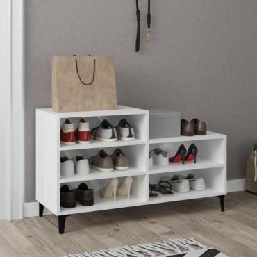 vidaXL Παπουτσοθήκη Γυαλιστερό Λευκό 102x36x60cm Επεξεργασμένο Ξύλο