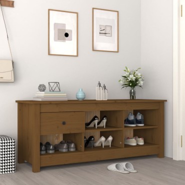 vidaXL Παπουτσοθήκη Μελί 110x38x45,5cm από Μασίφ Ξύλο Πεύκου