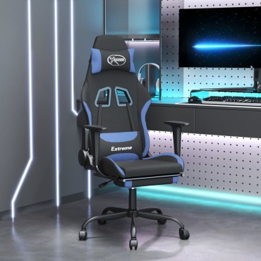 vidaXL Καρέκλα Gaming Μαύρη/Μπλε Ύφασμα με Υποπόδιο 66x58x(120-130)cm 1 τεμ.