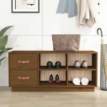 vidaXL Παπουτσοθήκη Μελί 100x34x45cm από Μασίφ Ξύλο Πεύκου