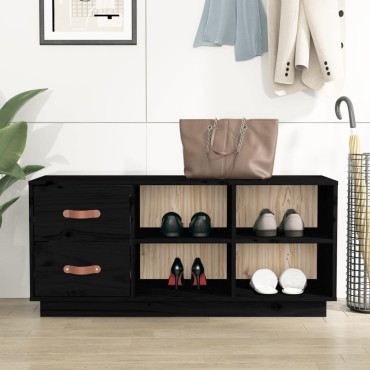 vidaXL Παπουτσοθήκη Μαύρο 100x34x45cm από Μασίφ Ξύλο Πεύκου