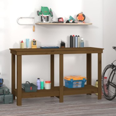 vidaXL Πάγκος Εργασίας Μελί Καφέ 140 x 50 x 80 εκ. Μασίφ Ξύλο Πεύκο