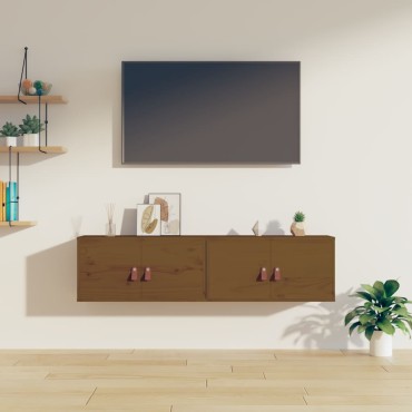 vidaXL Ντουλάπια Τοίχου 2 τεμ. Καφέ Μελί 60x30x30cm Μασίφ Ξύλο Πεύκου