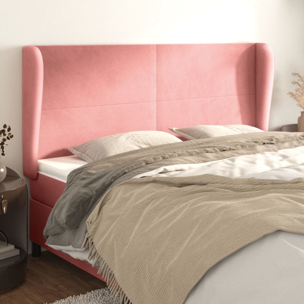 vidaXL Κεφαλάρι με Πτερύγια Ροζ 183x23x118/128cm Βελούδινο 1 τεμ.