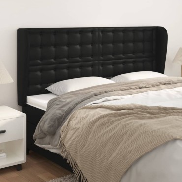 vidaXL Κεφαλάρι με Πτερύγια Μαύρο 163x23x118/128cm Συνθ. Δέρμα 1 τεμ.