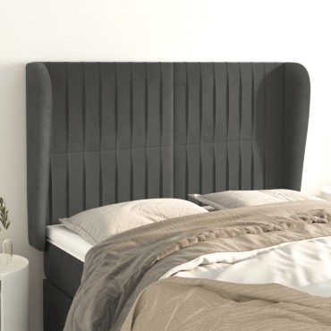 vidaXL Κεφαλάρι με Πτερύγια Σκούρο Γκρι 147x23x118/128cm Βελούδινο 1 τεμ.