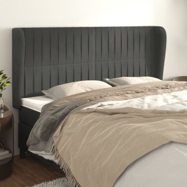 vidaXL Κεφαλάρι με Πτερύγια Σκούρο Γκρι 163x23x118/128cm Βελούδινο 1 τεμ.
