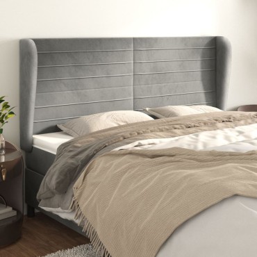 vidaXL Κεφαλάρι με Πτερύγια Ανοιχτό Γκρι 163x23x118/128cm Βελούδινο 1 τεμ.