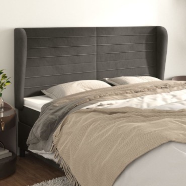 vidaXL Κεφαλάρι με Πτερύγια Σκούρο Γκρι 163x23x118/128cm Βελούδινο 1 τεμ.