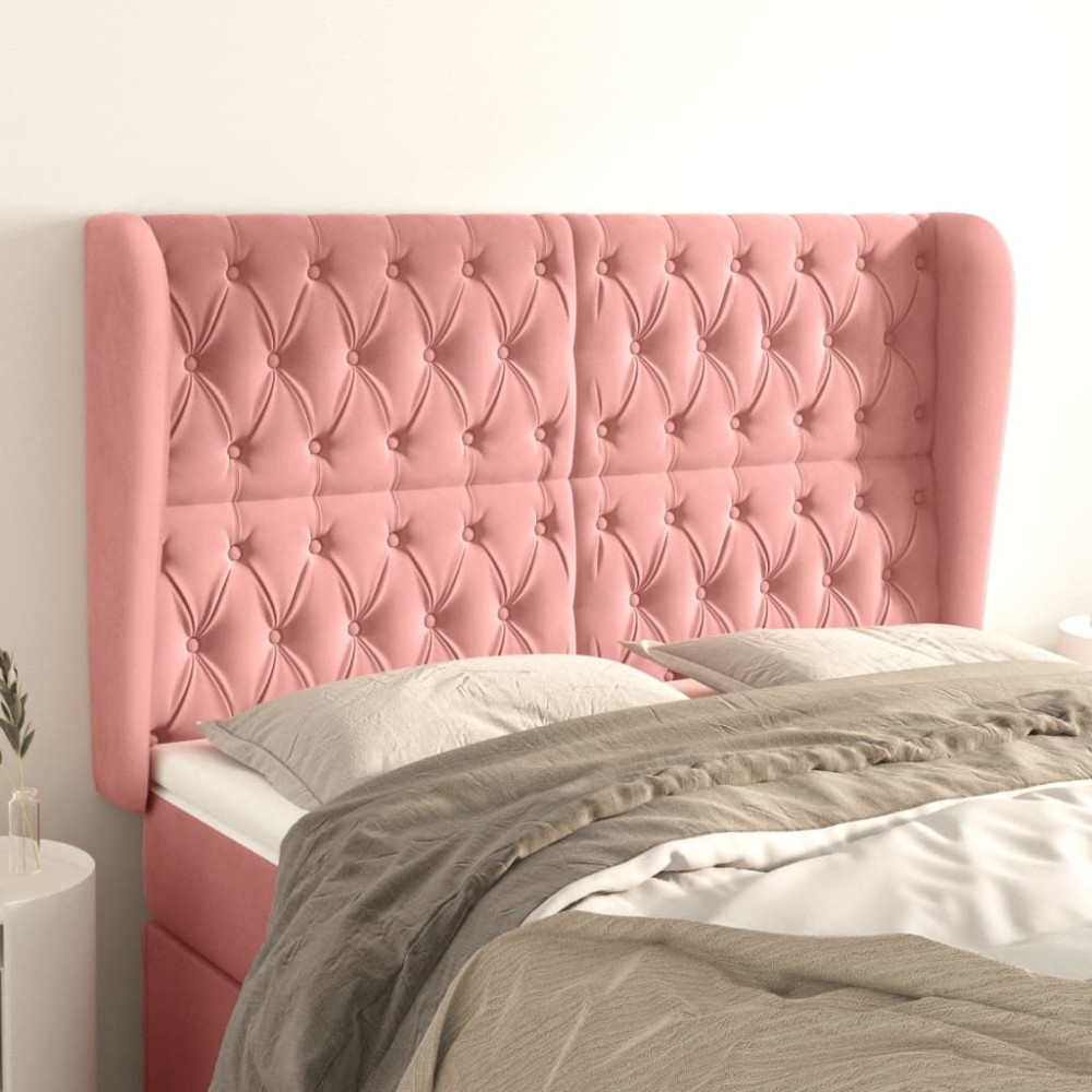 vidaXL Κεφαλάρι με Πτερύγια Ροζ 163x23x118/128cm Βελούδινο 1 τεμ.