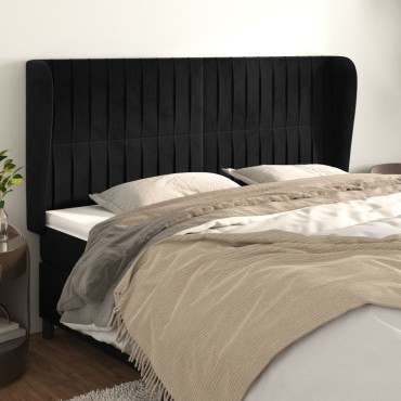 vidaXL Κεφαλάρι με Πτερύγια Μαύρο 203x23x118/128cm Βελούδινο 1 τεμ.