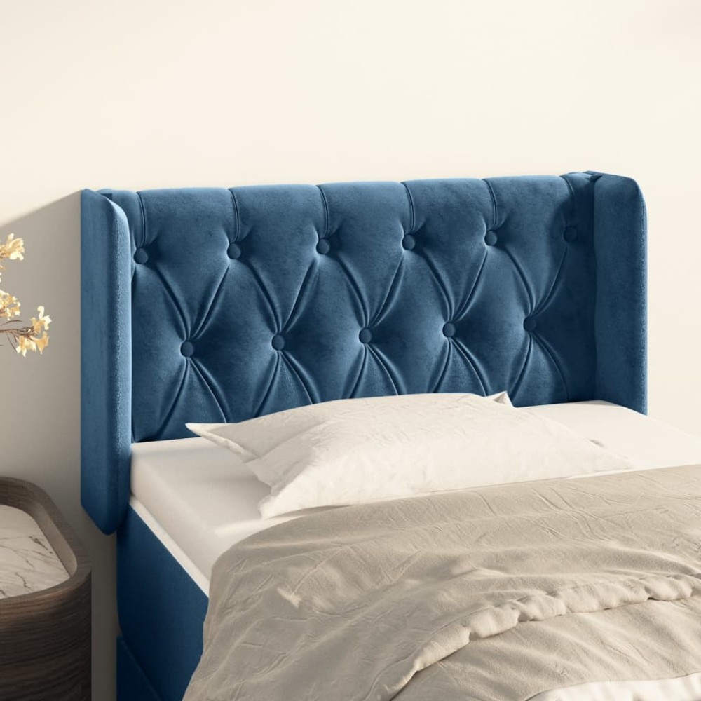 vidaXL Κεφαλάρι με Πτερύγια Σκούρο Μπλε 83x16x78/88cm Βελούδινο 1 τεμ.