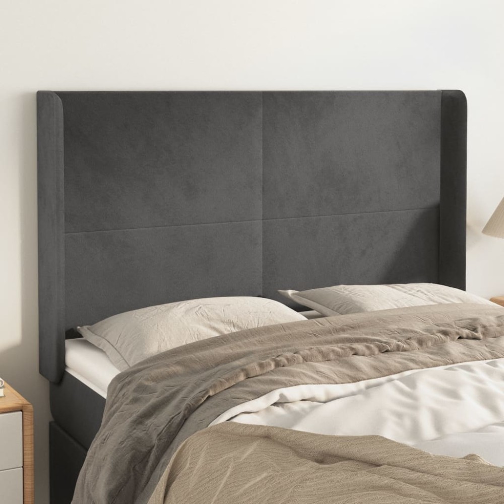 vidaXL Κεφαλάρι με Πτερύγια Σκούρο Γκρι 147x16x118/128cm Βελούδινο 1 τεμ.