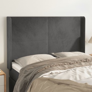 vidaXL Κεφαλάρι με Πτερύγια Σκούρο Γκρι 147x16x118/128cm Βελούδινο 1 τεμ.