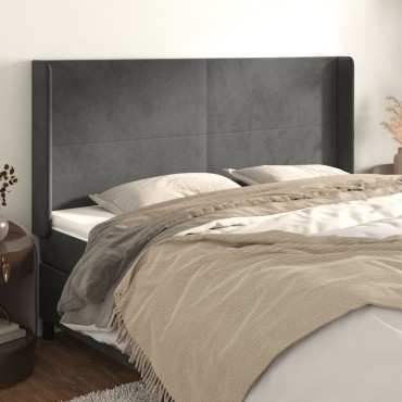 vidaXL Κεφαλάρι με Πτερύγια Σκούρο Γκρι 163x16x118/128cm Βελούδινο 1 τεμ.