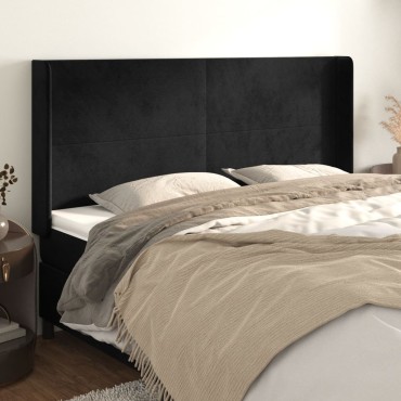 vidaXL Κεφαλάρι με Πτερύγια Μαύρο 203x16x118/128cm Βελούδινο 1 τεμ.