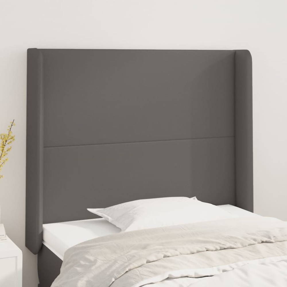 vidaXL Κεφαλάρι με ΠτερύγιαΓκρι 93x16x118/128cm Συνθετικό Δέρμα 1 τεμ.