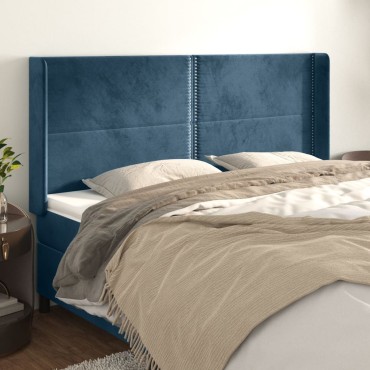 vidaXL Κεφαλάρι με Πτερύγια Σκούρο Μπλε 203x16x118/128cm Βελούδινο 1 τεμ.
