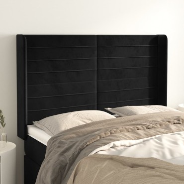 vidaXL Κεφαλάρι με Πτερύγια Μαύρο 147x16x118/128cm Βελούδινο 1 τεμ.
