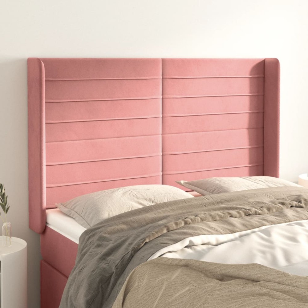 vidaXL Κεφαλάρι με Πτερύγια Ροζ 147x16x118/128cm Βελούδινο 1 τεμ.