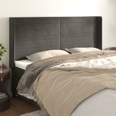 vidaXL Κεφαλάρι με Πτερύγια Σκούρο Γκρι 163x16x118/128cm Βελούδινο 1 τεμ.