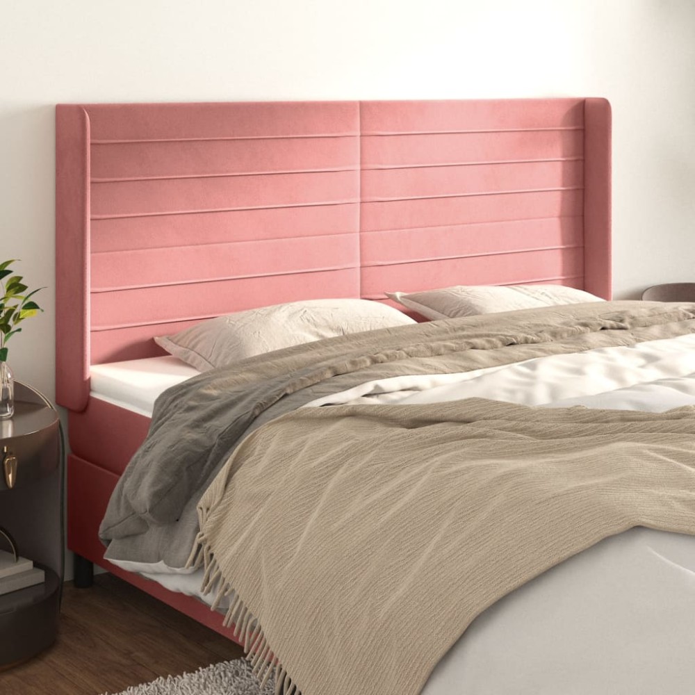 vidaXL Κεφαλάρι με Πτερύγια Ροζ 203x16x118/128cm Βελούδινο 1 τεμ.