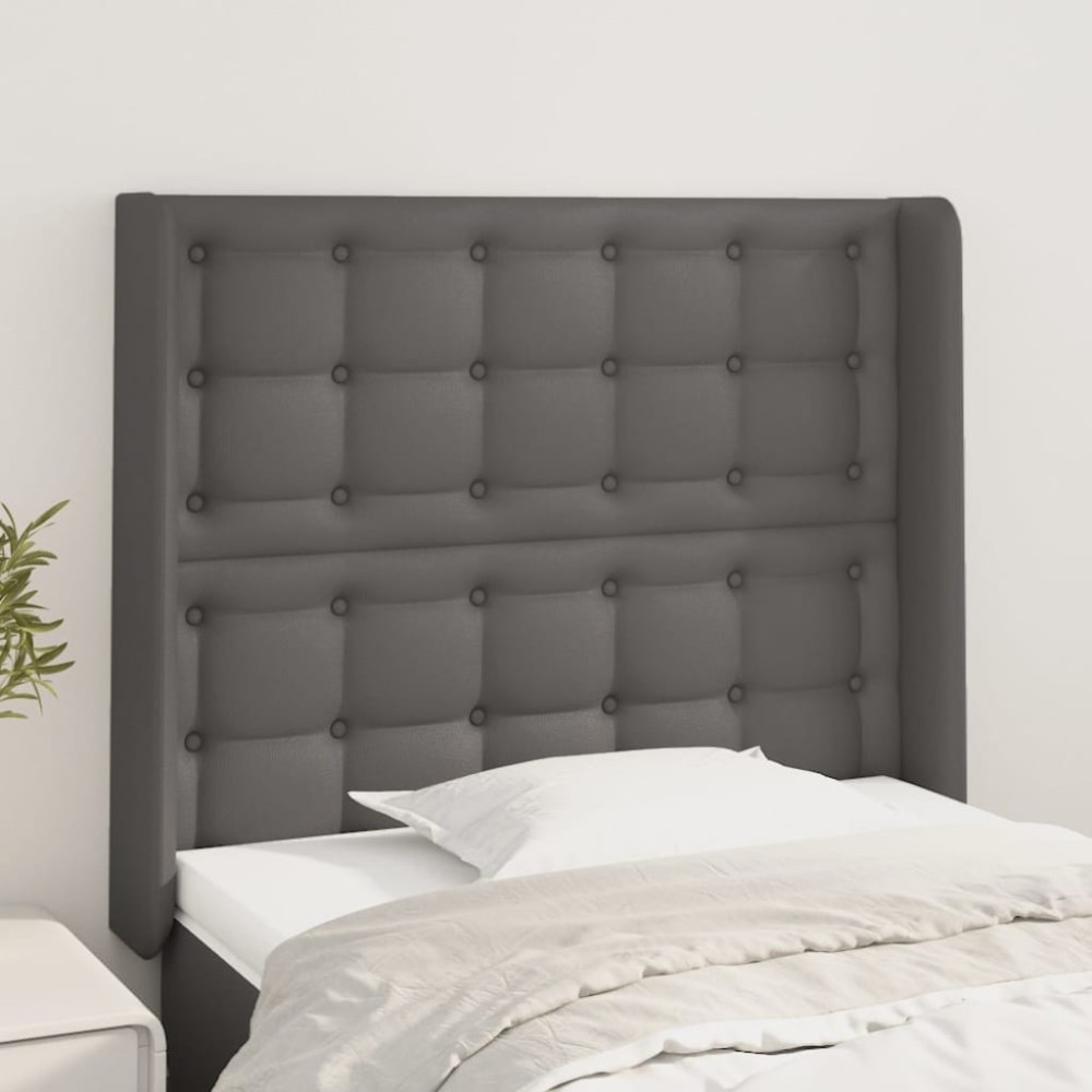 vidaXL Κεφαλάρι με ΠτερύγιαΓκρι 93x16x118/128cm Συνθετικό Δέρμα 1 τεμ.