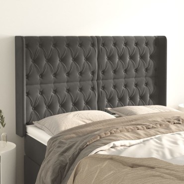 vidaXL Κεφαλάρι με Πτερύγια Σκούρο Γκρι 163x16x118/128cm Βελούδινο 1 τεμ.