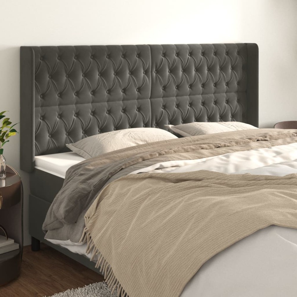 vidaXL Κεφαλάρι με Πτερύγια Σκούρο Γκρι 183x16x118/128cm Βελούδινο 1 τεμ.
