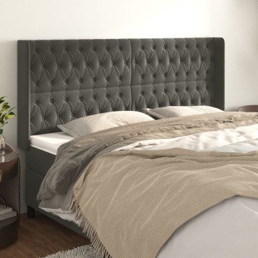 vidaXL Κεφαλάρι με Πτερύγια Σκούρο Γκρι 183x16x118/128cm Βελούδινο 1 τεμ.