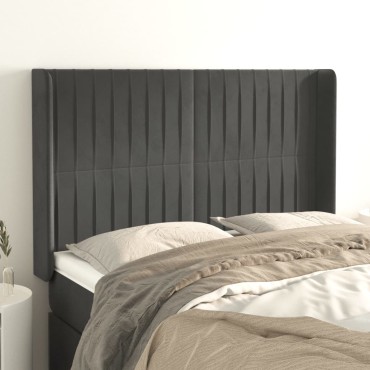 vidaXL Κεφαλάρι με Πτερύγια Σκούρο Γκρι 147x16x118/128cm Βελούδινο 1 τεμ.