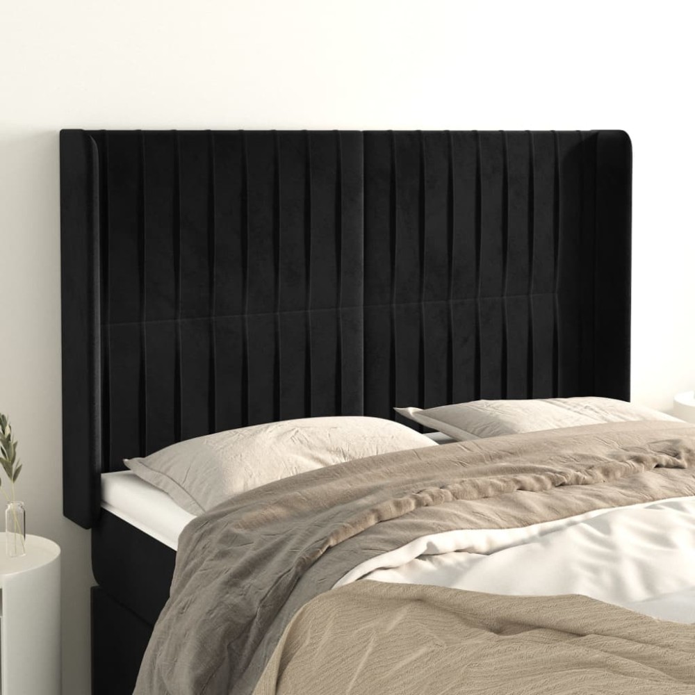 vidaXL Κεφαλάρι με Πτερύγια Μαύρο 147x16x118/128cm Βελούδινο 1 τεμ.
