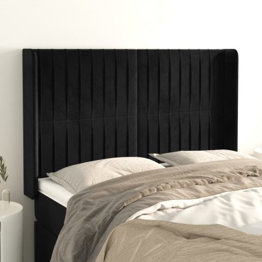 vidaXL Κεφαλάρι με Πτερύγια Μαύρο 147x16x118/128cm Βελούδινο 1 τεμ.