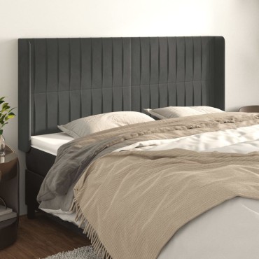 vidaXL Κεφαλάρι με Πτερύγια Σκούρο Γκρι 163x16x118/128cm Βελούδινο 1 τεμ.