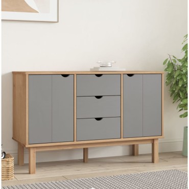 vidaXL Συρταριέρα OTTA Καφέ και Γκρι 113,5x43x73cm Μασίφ Ξύλο Πεύκου 1 τεμ.
