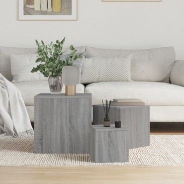 vidaXL Βοηθητικά Τραπέζια 3 τεμ. Γκρι Sonoma από Επεξεργασμένο Ξύλο 45x45x45cm