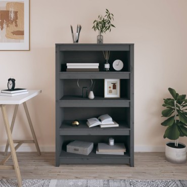 vidaXL Βιβλιοθήκη Γκρι 80x35x126cm από Μασίφ Ξύλο Πεύκου 1 τεμ.