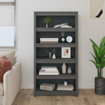 vidaXL Βιβλιοθήκη Γκρι 80x35x154cm από Μασίφ Ξύλο Πεύκου 1 τεμ.