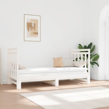 vidaXL Καναπές Κρεβάτι Συρόμενος Λευκός 2x(90x190)cm από Μασίφ Πεύκο 1 τεμ. - Μονό