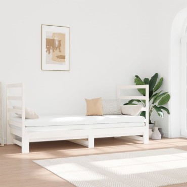 vidaXL Καναπές Κρεβάτι Συρόμενος Λευκός 2x(90x190)cm από Μασίφ Πεύκο 1 τεμ. - Μονό