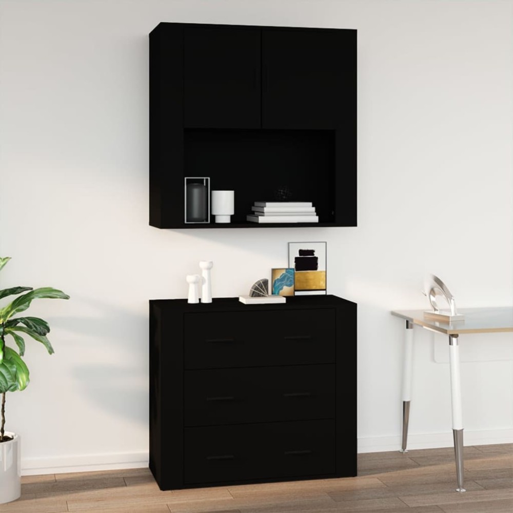 vidaXL Ντουλάπι Τοίχου Μαύρο 80x33x80cm Επεξεργασμένο Ξύλο 1 τεμ.