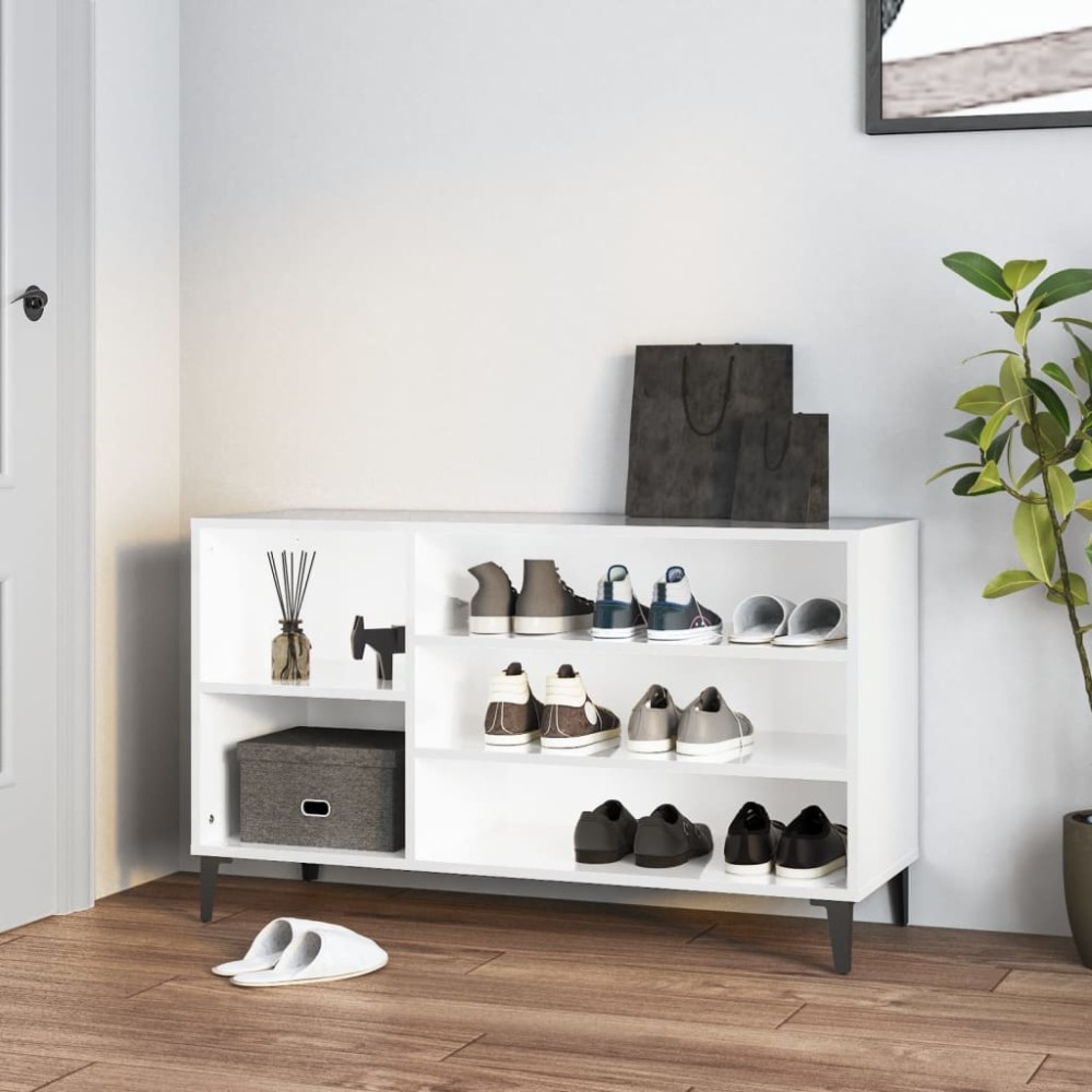 vidaXL Παπουτσοθήκη Γυαλιστερό Λευκό 102x36x60cm Επεξεργασμένο Ξύλο