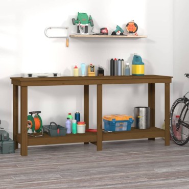 vidaXL Πάγκος Εργασίας Μελί Καφέ 180 x 50 x 80 εκ. Μασίφ Ξύλο Πεύκο
