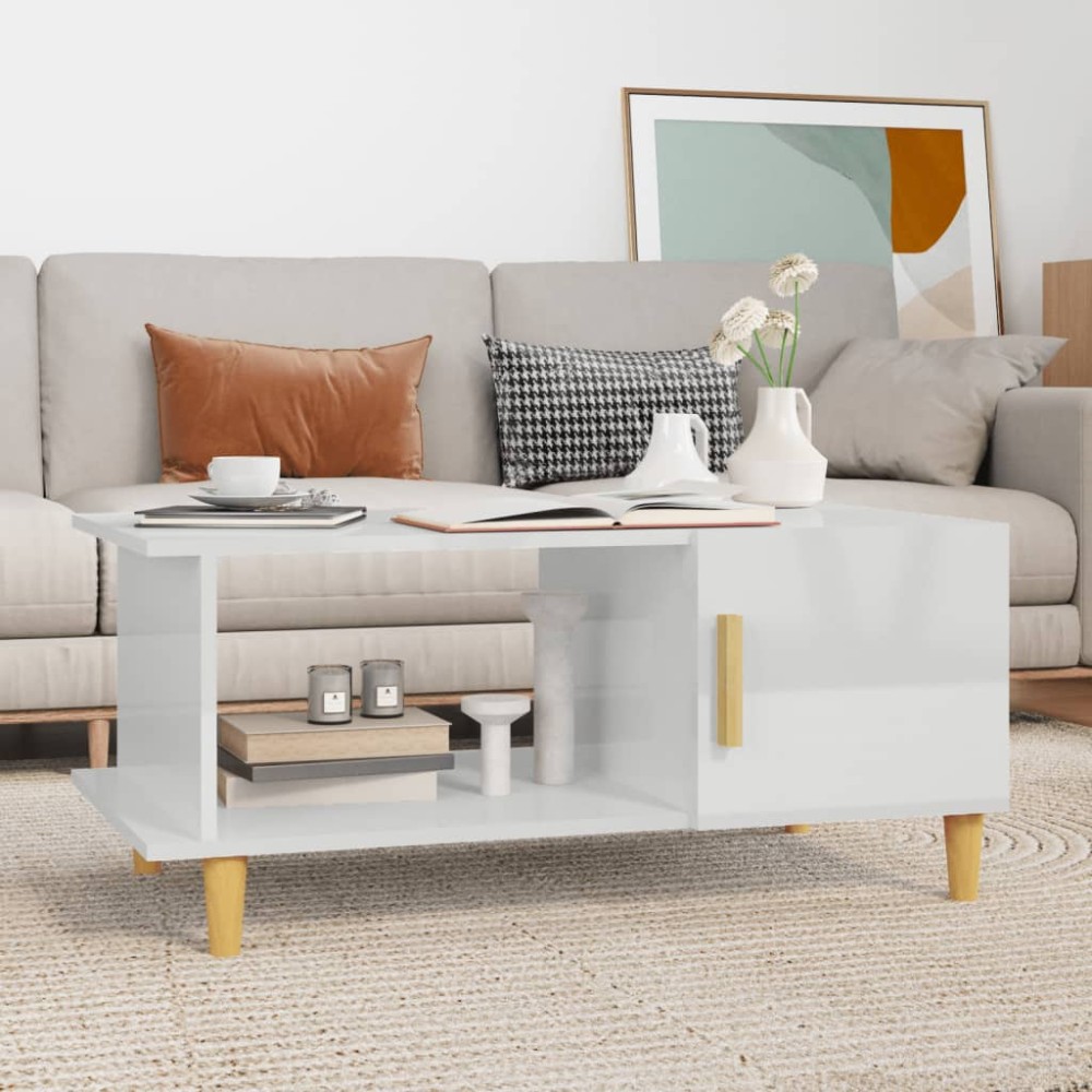 vidaXL Τραπεζάκι Σαλονιού Γυαλ. Λευκό 90x50x40cm Επεξεργ. Ξύλο 1 τεμ.